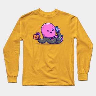 Cute Octopus Busy Employee Cartoon Long Sleeve T-Shirt